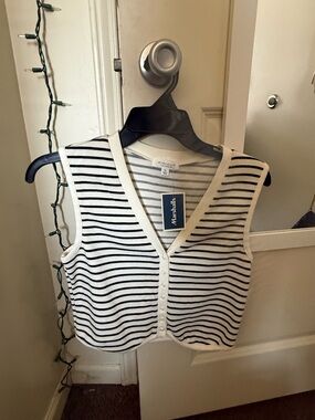 NWT Black and White Striped Sleeveless Button UP